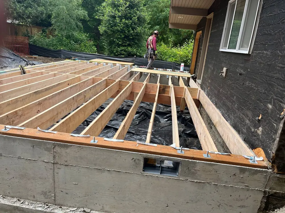 Floor framing on a concrete foundation
