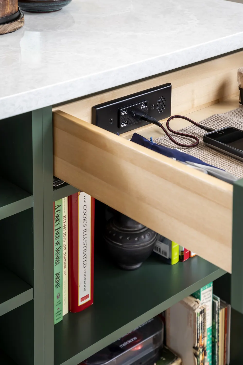 Drawer pulled out from the green island