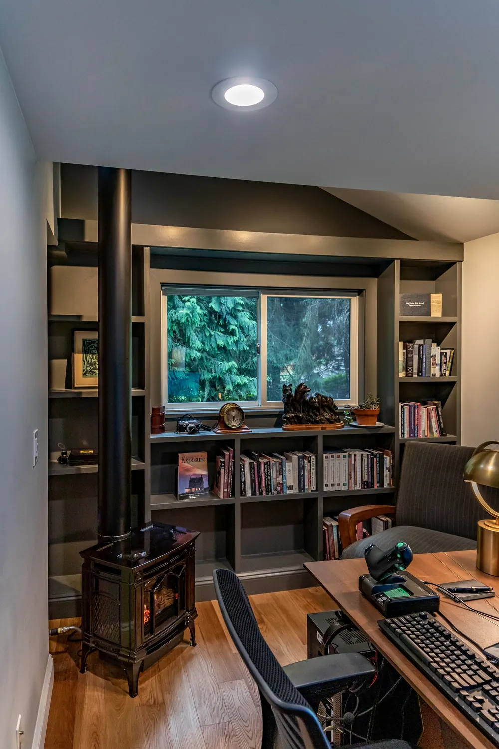Built-in bookshelves around a window