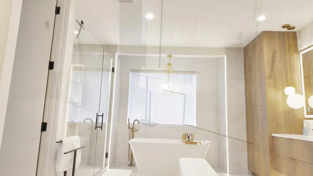 Freestanding tub and vanity in the primary bath